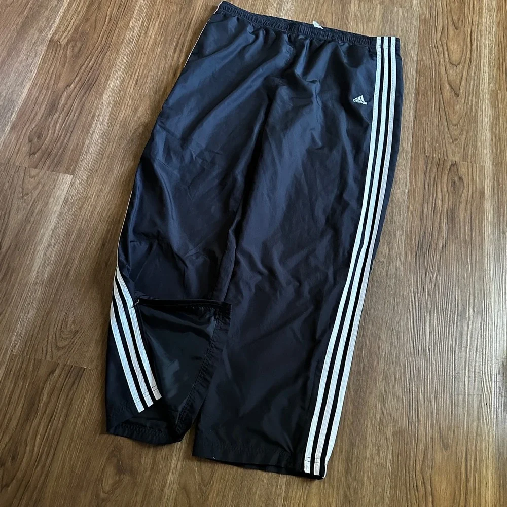 Adidas Track Pants Mens L Black Ankle Zip 3 Stripe Mesh Lined Windbreaker P90490